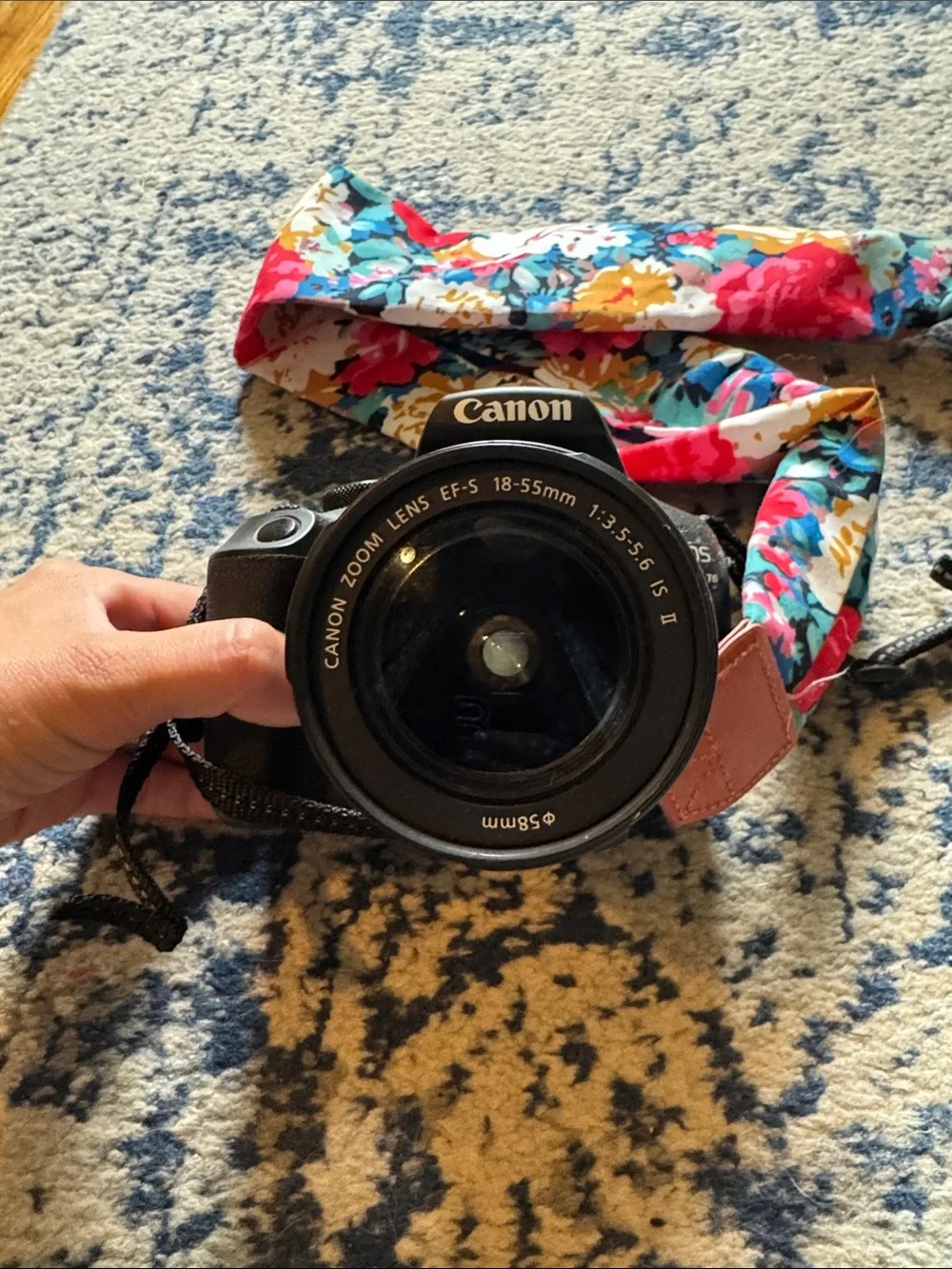 Canon DSLR with Bright Multicolor Floral Strap